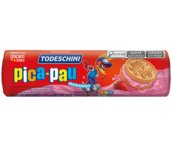 Ilustração do produto Biscoito Todeschini Recheado Pica-Pau sabor Morango